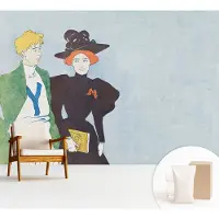 Wallfluent Fotobehang - Grijs Vliesbehang - 312x219 cm - Retro Stijl Fotobehang Vlies - Woonkamer behang Mensen - Muurschildering - Woonkamer behang