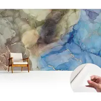 Wallfluent Zelfklevend Fotobehang - Bruin Vliesbehang - 416x254 cm - Kleurrijk Abstract Behang Zonder Lijm - Slaapkamer behang Deel - Makkelijk Aan Te Brengen Behang - Polyester Behang