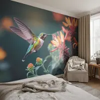 Coloray Vliesbehang - Groente Snellijm Behang - 152x104 cm - Kolibriebloemen Muurschildering - Gang behang Dieren - Fotobehang Vlies - Gang behang