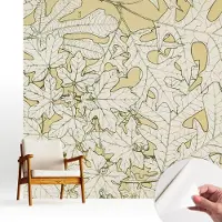 Wallfluent Zelfklevend Fotobehang - Geel Vliesbehang - 250x250 cm - Boombladeren Fotobehang - Hal behang Bloemen En Planten - Behang Zonder Lijm - Scheurbestendig Behang