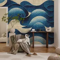 Coloray Vliesbehang - Marine Snellijm Behang - 312x219 cm - Blauwe Golven Muurschildering - Gang behang Abstractie - Fotobehang Vlies - Gang behang