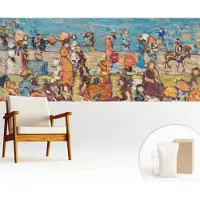 Wallfluent Fotobehang - Blauw Vliesbehang - 250x104 cm - Strandscène Muurschildering - Gang behang Mensen - Fotobehang Vlies - Slaapkamer behang