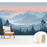 Wallfluent Fotobehang - Zwart Vliesbehang - 312x219 cm - Bergpanorama Fotobehang Vlies - Woonkamer behang Landschappen - Muurschildering - Woonkamer behang
