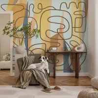Coloray Vliesbehang - Geel Snellijm Behang - 208x146 cm - Abstracte Vormen Muurschildering - Gang behang Abstractie - Fotobehang Vlies - Slaapkamer behang