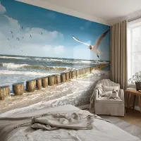 Coloray Vliesbehang - Blauw Snellijm Behang - 250x250 cm - Kustlandschap Fotobehang Vlies - Woonkamer behang Landschappen - Muurschildering - Woonkamer behang