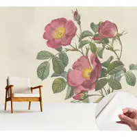 Wallfluent Zelfklevend Fotobehang - Roze Vliesbehang - 312x219 cm - Rozenmotief Behang Zonder Lijm - Slaapkamer behang Bloemen En Planten - Scheurbestendig Behang - Bubble Free Behang
