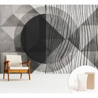 Wallfluent Fotobehang - Zwart-Wit Vliesbehang - 312x219 cm - Abstracte Vormen Fotobehang Vlies - Hal behang Abstractie - Muurschildering - Woonkamer behang