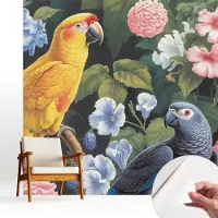 Wallfluent Zelfklevend Fotobehang - Geel Vliesbehang - 250x250 cm - Exotische Vogels Fotobehang - Woonkamer behang Dieren - Behang Zonder Lijm - Scheurbestendig Behang