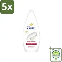 Dove 5 x Douchecrème - Silky Velvet - 720 ml - Grootverpakking - Vaatwasstrips - Douche Crème - Zijdezachte Huid - Droge Huid Verzorging - Mild Reinigen - Vegan Douchegel