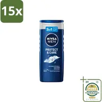 Nivea 15 x Men – Douchegel – Protect & Care – 250 ml - Wasstrips - Douchegel Mannen - Verzorgende Douchegel - Huidverzorging - Reiniging - Aloë Vera