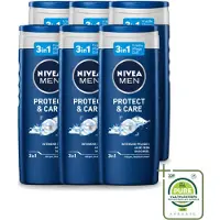 Nivea 6 x Men – Douchegel – Protect & Care – 250 ml - Grootverpakking - Vaatwasstrips - Douchegel Voor Mannen - Verzorgende Douchegel - Huidverzorging - Hydraatende Douchegel - Mild Reiniging