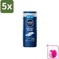 Nivea 5 x Men – Douchegel – Protect & Care – 250 ml - Bulkverpakking - Douchegel voor mannen - Douchemop - Verzorgende douchegel