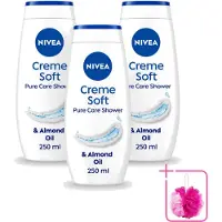 Nivea 3 x - Douchecrème - Rich Moisture Soft - 250 ml - Bulkverpakking - Douchecrème - Douchemop - Hydratatie