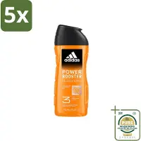 Adidas 5 x - 3-in-1 Douchegel - Power Booster - Sprankelende Geur - Gerecyclede Verpakking - 250 ml - Wasstrips - Douchegel - 3-in-1 - Lichaam - Gezicht - Haar
