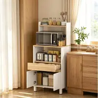 STILVORA Magnetronkast - Met Lade En Open Vakken - Voor Keuken En Koffiehoek - Spaanplaat - Wit En Eikenkleur - 60x40x131 Cm