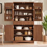 STILVORA Keukenkast - Hoge Opbergkast met Verstelbare Legplanken en Deurvakken - Voor Keuken en Eetkamer - Spaanplaat - 76x40x180 cm - Walnootkleur