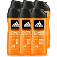 Adidas 6 x - 3-in-1 Douchegel - Power Booster - Sprankelende Geur - Gerecyclede Verpakking - 250 ml - Voordeelverpakking - 6 stuks