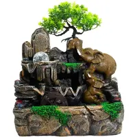 Ancient Wisdom Decoratieve tafelfontein met verliefde olifanten, glazen bol, verlichting en een waterrad (30x20x35 cm)