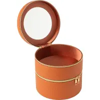 J-Line Cosmetic box round+mirror artificial leather cognac