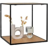 QUVIO Wandplank Gothenburg - Eikenhouten look - Zwart frame - 36x36x36 cm