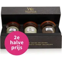 Woodwick Deluxe Cadeauset – 3x Mini Geurkaarsen - Houtig