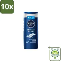 Nivea 10 x Men – Douchegel – Protect & Care – 250 ml - Grootverpakking - Vaatwasstrips - Douchegel Voor Mannen - Verzorgende Douchegel - Huidverzorging - Hydraatende Douchegel - Mild Reiniging