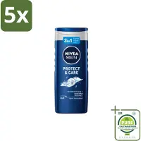 Nivea 5 x Men – Douchegel – Protect & Care – 250 ml - Grootverpakking - Vaatwasstrips - Douchegel Voor Mannen - Verzorgende Douchegel - Huidverzorging - Hydraatende Douchegel - Mild Reiniging