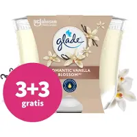 Glade 3+3 gratis: Geurkaars Romantic Vanilla Blossom 100% Raapzaadwax 224 gr