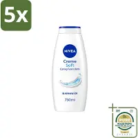 Nivea 5 x – Douchegel – Creme Soft Caring Foam Bath – 750 ml - Wasstrips - Douchegel - Hydraterende Douchegel - Huid Verzorging - Droge Huid - Mild Reinigen