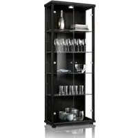 K-Möbel Vitrinekast met glas staand met 2 deuren, 4 in hoogte verstelbare glasplanken - Vitrinekast met led verlichting - 176x67x33 cm - Zwart