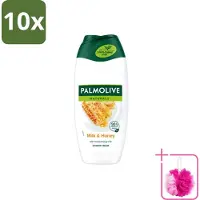 Palmolive 10 x Naturals - Douchecrème - Honing & Melk - Hydraterende Melk - 250 ml - Bulkverpakking - Douchegel honing en melk - Douchemop - Hydraterende douchegel
