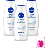 Nivea 3 x – Douchegel – Creme Soft Caring Foam Bath – 750 ml - Bulkverpakking - Douchegel - Douchemop - Huidverzorging