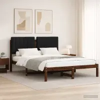 vidaXL Bedframe met gestoffeerd hoofdbord Donkerbruin en zwart