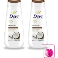 Dove 2 x Douchecrème - Restoring - Kokos & Amandel - 225 ml - Bulkverpakking - Herstelende douchegel - Douchemop - Droge huid verzorging