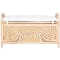 Vente-unique Bankje met opbergruimte in gevlochten rotan met kussen - H 51 x B 91 x D 43 cm - Naturel - SOLEYA