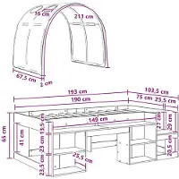 vidaXL Bedframe met tunnel en planken, 3 stuks, Sonoma eikenhout en rood