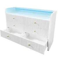 OKWISH Dressoir Met LED Verlichting En 6 Lades Voor Woonkamer Of Slaapkamer Spaanplaat Wit 120x40x75 Cm Met Golvend Reliëf