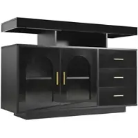 OKWISH Sideboard – Hoogglans Koffiebalkast Met RGB-LED – 3 Lades 2 Deuren 4 Vakken – Met Opbergruimte Voor Meerdere Ruimtes – 120×40×80 cm – Spaanplaat Zwart
