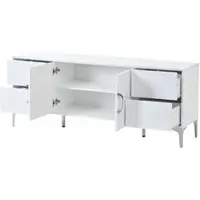 OKWISH Dressoir Sideboard Hoogglans Met 4 Lades En 2 Deuren Voor Woonkamer Eetkamer Hal MDF Wit Met Metalen Poten 150×38×59,5 Cm