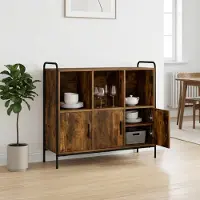 vidaXL Dressoir Gerookt eiken 97 x 33 x 81 cm Bewerkt hout