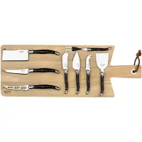 Laguiole 8 Kaasmessen Zwart met houten Serveerplank 'Premium Line'