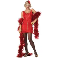 Vegaoo Rood en goudkleurig charleston kostuum voor vrouwen
