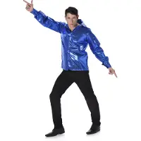 Vegaoo Disco shirt sequin blauw (blauw, M)