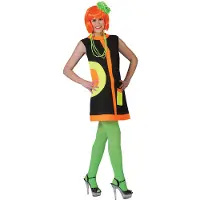 Vegaoo Zwart en fluo sixties kostuum voor vrouwen