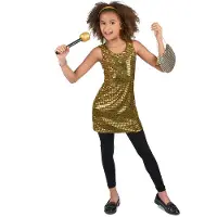 Vegaoo Goudkleurig glitter disco kostuum voor meisjes