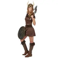 Vegaoo Bruin viking kostuum met helm voor vrouwen