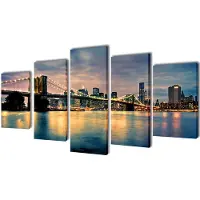 vidaXL Canvas muurdruk set Brooklyn Bridge rivier uitzicht 200 x 100 cm