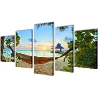 vidaXL Canvas muurdruk set zandstrand met hangmat 100 x 50 cm