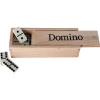 Engelhart Domino Dubbel 6 Groot – 28 Domino Stenen met Zwarte Ogen & Spinners – Inclusief Houten Kist met Schuifdeksel –
