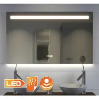 Schaere Badkamerspiegel met LED verlichting, verwarming, klok, sensor en dimfunctie 100x70 cm